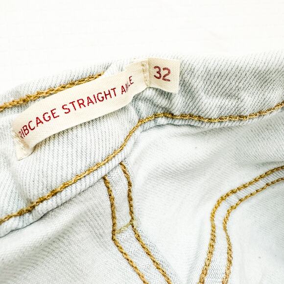 Levi's Ribcage Straight Ankle Light Wash Button Fly Ripped Denim Jeans Size 32 - Picture 7 of 8